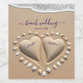 Étiquette Pour Bouteilles De Vin Mariage plage Coeurs de sable (Étiquettes simples)