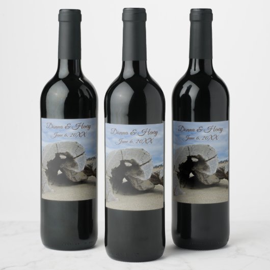 Étiquette Pour Bouteilles De Vin Mariage plage magnifique bois flotté photo Océan (Bouteilles)