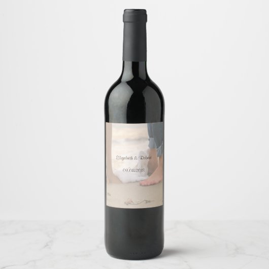 Étiquette Pour Bouteilles De Vin Mariage plage, Pieds (Devant)
