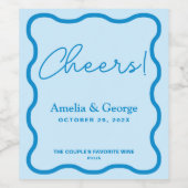 Étiquette Pour Bouteilles De Vin Mariage rétro Blue Wavy (Étiquettes simples)