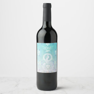 Étiquette Pour Bouteilles De Vin Mariage romantique paon, coeur et bleu aqua
