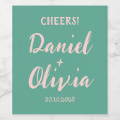 Étiquette Pour Bouteilles De Vin Mariage rose et vert ondulé (Étiquettes simples)