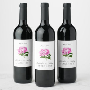 Étiquette Pour Bouteilles De Vin Mariage rose Hydrangea Date et noms