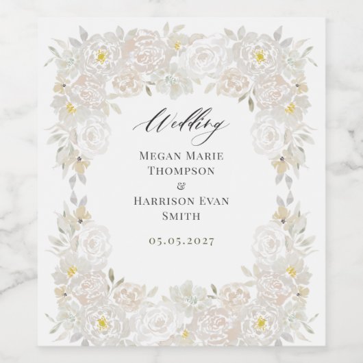 Étiquette Pour Bouteilles De Vin Mariage roses aquarelle blanches (Étiquettes simples)