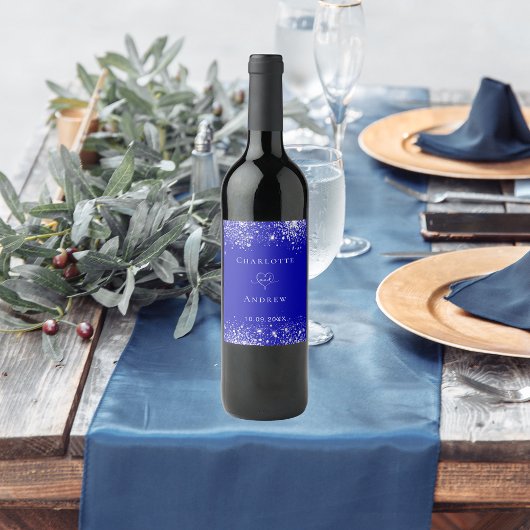 Étiquette Pour Bouteilles De Vin Mariage royal bleu argent parties scintillant mari
