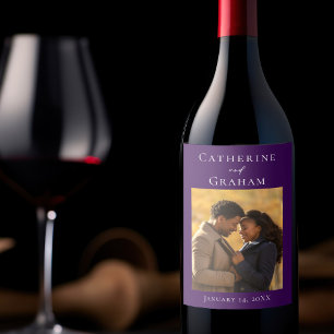 Étiquette Pour Bouteilles De Vin Mariage Royal Violet Personnalisé avec Photo