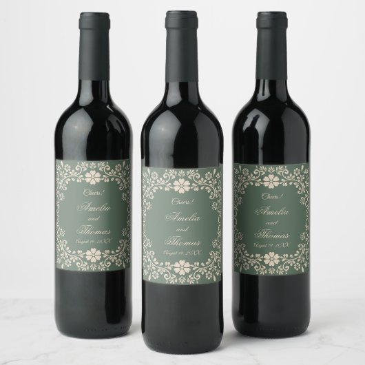 Étiquette Pour Bouteilles De Vin Mariage Rustic Green Fleurs d'Art Mexicain (Bouteilles)