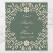Étiquette Pour Bouteilles De Vin Mariage Rustic Green Fleurs d'Art Mexicain (Étiquettes simples)