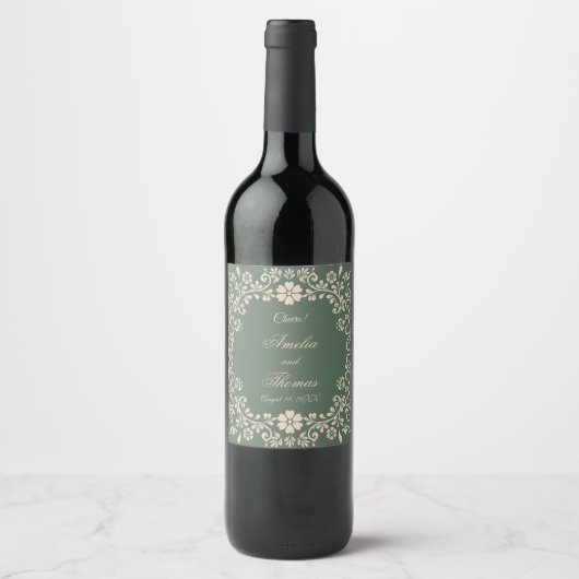 Étiquette Pour Bouteilles De Vin Mariage Rustic Green Fleurs d'Art Mexicain (Devant)