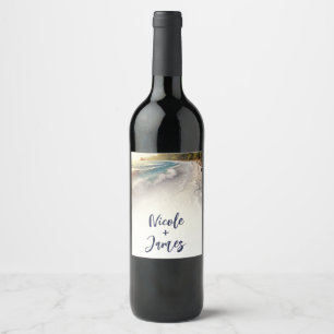 Étiquette Pour Bouteilles De Vin Mariage rustique de plage au coucher du soleil par