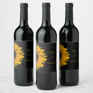 Étiquette Pour Bouteilles De Vin Mariage rustique Elegant Jaune Tournesol Noir