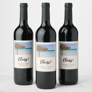 Étiquette Pour Bouteilles De Vin Mariage Scénique Tropical sur la Plage Acclamation