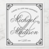 Étiquette Pour Bouteilles De Vin Mariage simple script noir et blanc (Étiquettes simples)