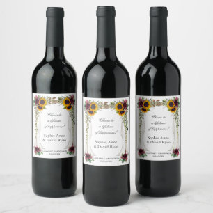 Étiquette Pour Bouteilles De Vin Mariage sous une verrière de tournesols floraux de