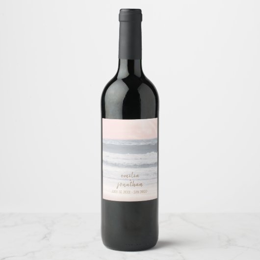 Étiquette Pour Bouteilles De Vin Mariage sur la plage au coucher du soleil | Mariag (Devant)