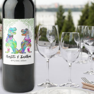 Étiquette Pour Bouteilles De Vin Mariage sur mesure thème dinosaure coloré