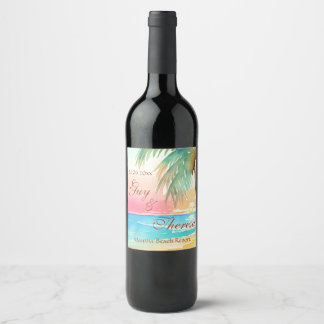 Étiquette Pour Bouteilles De Vin Mariage Tropical de Plage à l'Aquarelle