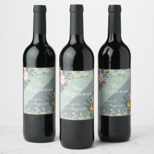 Étiquette Pour Bouteilles De Vin Mariage vert de pêche bleu foncé