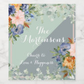 Étiquette Pour Bouteilles De Vin Mariage vert de pêche bleu foncé (Étiquettes simples)