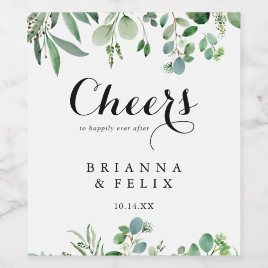 Étiquette Pour Bouteilles De Vin Mariage vert Eucalyptus Botanical Cheers (Étiquettes simples)