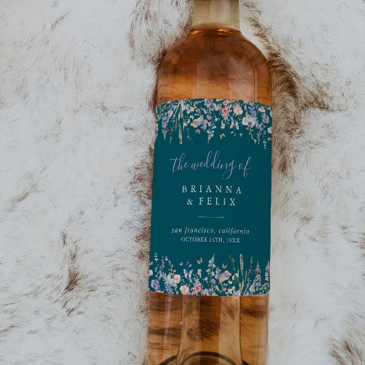 Étiquette Pour Bouteilles De Vin Mariage vert Fleur sauvage multicouleur été