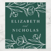 Étiquette Pour Bouteilles De Vin Mariage vert floral esquissé (Étiquettes simples)