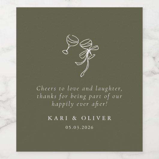 Étiquette Pour Bouteilles De Vin Mariage vert HEIDI (Étiquettes simples)