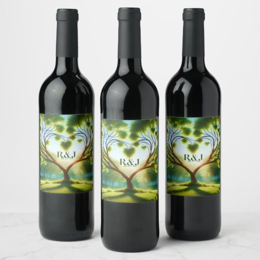 Étiquette Pour Bouteilles De Vin Mariage Vert Monogramme Romantique (Bouteilles)
