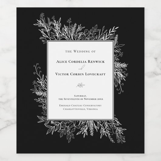Étiquette Pour Bouteilles De Vin Mariage vert noir et blanc (Étiquettes simples)