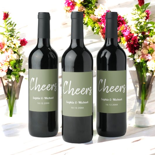 Étiquette Pour Bouteilles De Vin Mariage vert Sage Chefs Simple