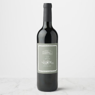 Étiquette Pour Bouteilles De Vin Mariage vert Sage de la frontière à galopante flor