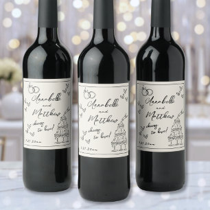 Étiquette Pour Bouteilles De Vin Mariage Vintage Dessiné à la Main
