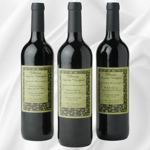 Étiquette Pour Bouteilles De Vin Mariage vintage, Feuilles de vigne de raisin victo