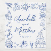 Étiquette Pour Bouteilles De Vin Mariage Whimsical bleu dessiné à la main (Étiquettes simples)