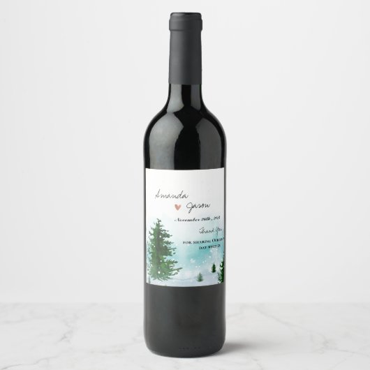 Étiquette Pour Bouteilles De Vin Mariée Groom Merci Hiver Matin Mariage (Devant)