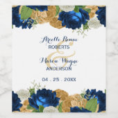 Étiquette Pour Bouteilles De Vin Marine Bleu Roses Boho Gold (Étiquettes simples)