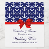 Étiquette Pour Bouteilles De Vin Marine Bleue, Ancres blanches Red Bow Party (Étiquettes simples)