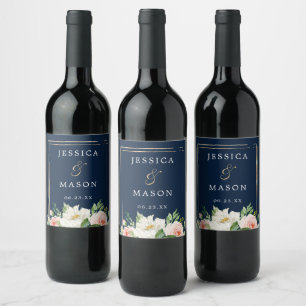 Étiquette Pour Bouteilles De Vin Marine Blue Gold Blush Mariage Vin bouteille Étiqu