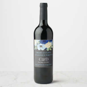 Étiquette Pour Bouteilles De Vin Marine Royal Bue Mariage Aquarelle couleur ivoire