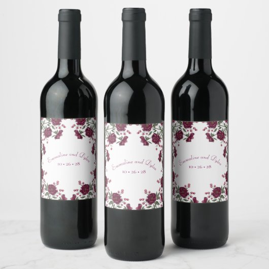 Étiquette Pour Bouteilles De Vin Maroon Rose Wedding (Bouteilles)