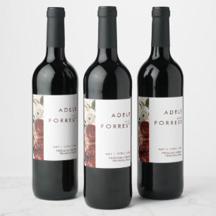 Étiquette Pour Bouteilles De Vin Marsala Autumn Floral Étiquette de vin Mariage b