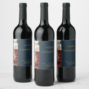 Étiquette Pour Bouteilles De Vin Marsala Autumn Floral Étiquette de vin Mariage d