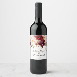 Étiquette Pour Bouteilles De Vin Marsala Bourgogne Floral Mariage personnalisé-3