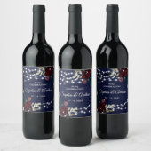 Étiquette Pour Bouteilles De Vin Marsala en bois rustique & Fleurs bleues de marine (Bouteilles)