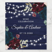 Étiquette Pour Bouteilles De Vin Marsala en bois rustique & Fleurs bleues de marine (Étiquettes simples)