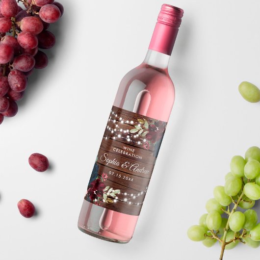 Étiquette Pour Bouteilles De Vin Marsala & Fleurs de marine Mariage de bois rustiqu