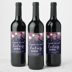 Étiquette Pour Bouteilles De Vin Marsala Floral and Navy Future Mme Fête des mariée