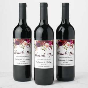 Étiquette Pour Bouteilles De Vin Marsala Rouge Boho de Bourgogne Merci Mariage