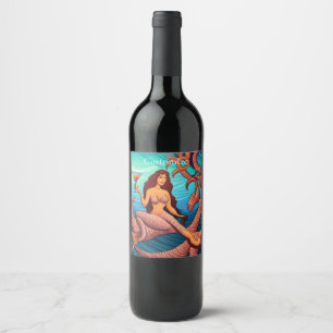 Étiquette Pour Bouteilles De Vin Martini à cheveux longs Mermaid Thunder_Cove