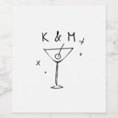 Étiquette Pour Bouteilles De Vin Martini Whimsical Rétro Main Tirée Initiales Perso (Étiquettes simples)